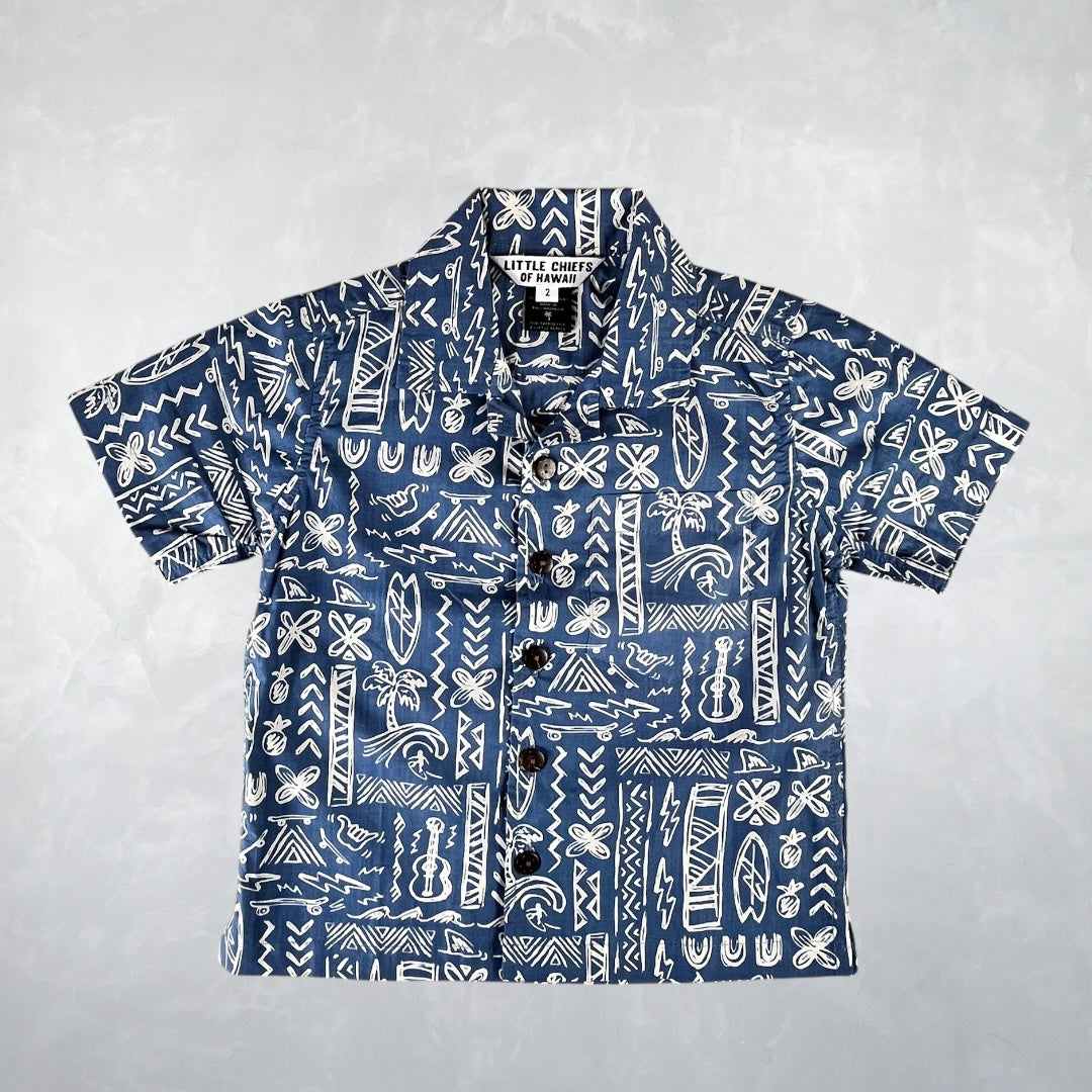 Aloha Shirt - Tapa Shaka Coast Blue – Little Chiefs Hawaii