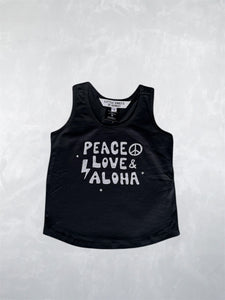 Little MissChief Tank Top - Peace Love & Aloha Black