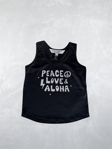 Little MissChief Tank Top - Peace Love & Aloha Black