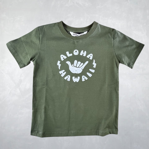 Motif Tee - Shaka Aloha Olive & White