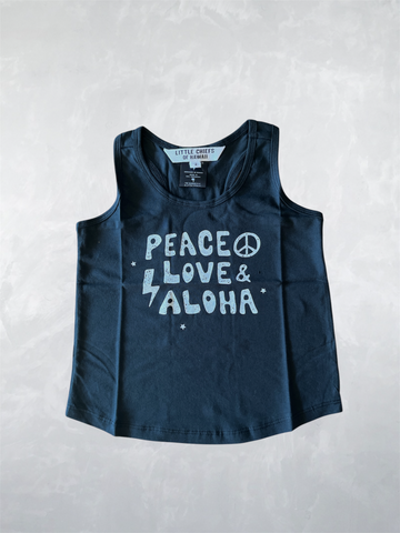 Little MissChief Tank Top - Peace Love & Aloha Black